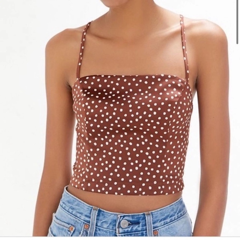 Urban Outfitters Brown Polka Dot Lace-Up Tank Top | Size Small